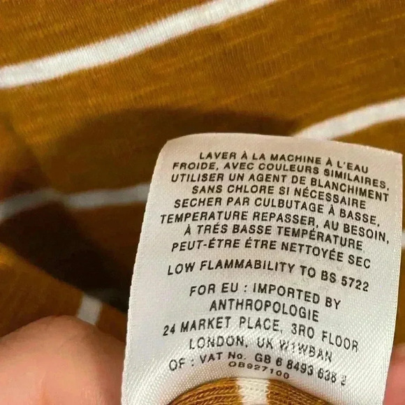 Anthropologie Mustard Yellow and White Horizontal Stripes Quarter Sleeve T Sz XS - Picture 6 of 7